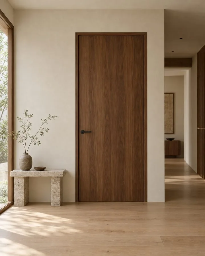 Porte intérieure habillée en noyer.